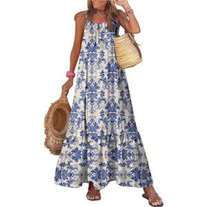 Dokotoo Women Summer Dresses 2025 Spaghetti Strap Scoop Neck Smocked Ruffle